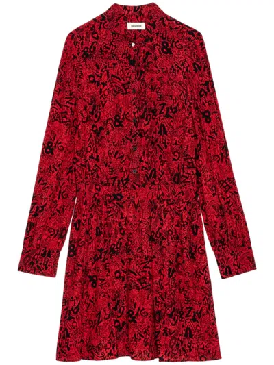 Zadig & Voltaire Womens Crimson Refla Graphic-print Smocked-waist Woven Mini Dress In Red