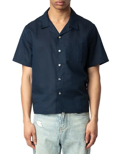Zadig & Voltaire Regular Fit Linen Camp Shirt In Encre