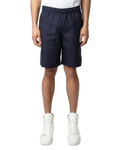 Zadig & Voltaire Regular Fit Pull On Linen Shorts In Encre