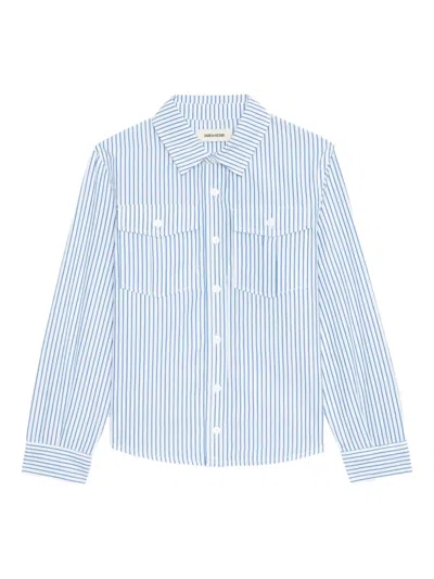 Zadig & Voltaire Kids' Reo Striped Button-up Shirt In Blue
