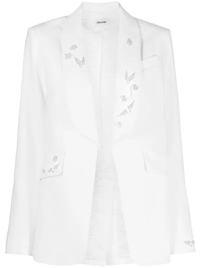 Zadig & Voltaire Rhinestone-embellished Shawl-lapel Blazer In White