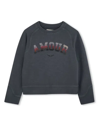 Zadig & Voltaire Kids' Rhinestone-embellished Sweatshirt In Grey