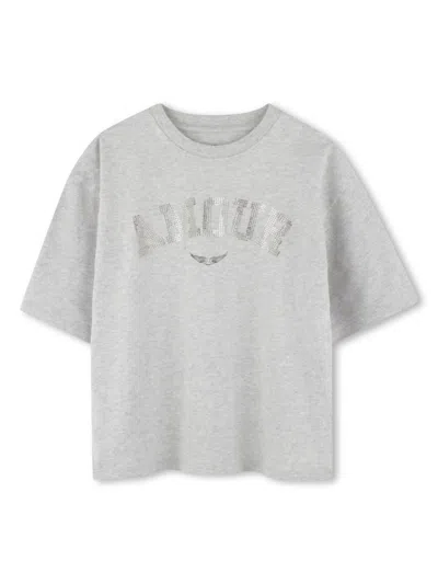 Zadig & Voltaire Kids' Rhinestone-embellished T-shirt In Grey