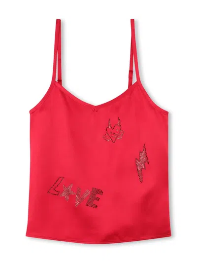 Zadig & Voltaire Kids' Rhinestone-embellished Top In Red