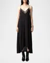 Zadig & Voltaire Risty Strass Lace-trim Maxi Slip Dress In Stone
