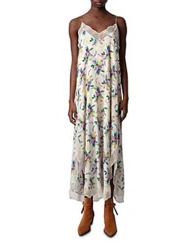 Zadig & Voltaire Ristyl Soft Bouquet Lace Trim Slipdress In Mastic