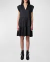 ZADIG & VOLTAIRE RITO SATIN SELF-TIE HIGH NECK TIERED MINI DRESS