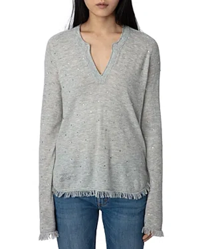 Zadig & Voltaire Riviera Embellished Cashmere Sweater In Gray