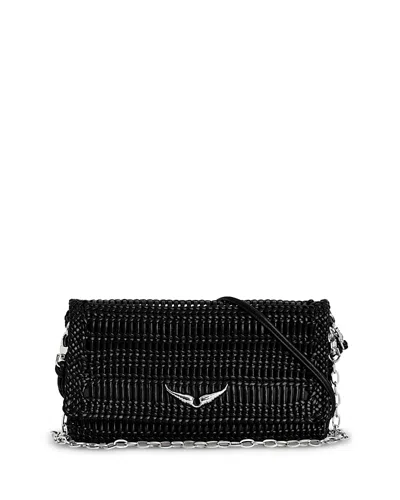 Zadig & Voltaire Rock Eternal Braided Leather Clutch In Noir