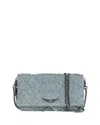 Zadig & Voltaire Rock Fringed Denim Breeze Crossbody Clutch In Breeze