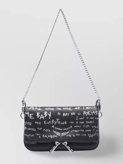 Zadig & Voltaire Rock Graffiti Chain Strap Shoulder Bag In Black
