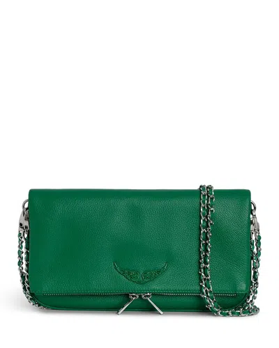 Zadig & Voltaire Rock Leather Clutch Bag In Green