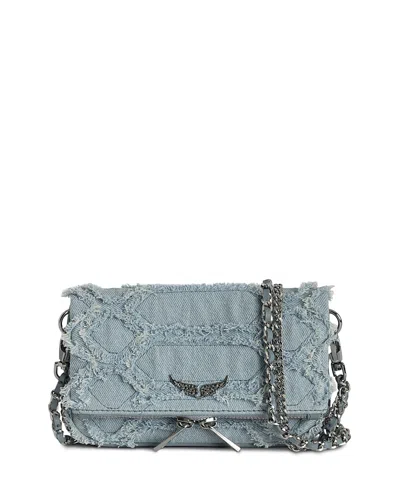 Zadig & Voltaire Rock Nano Fringed Denim Breeze Crossbody Clutch