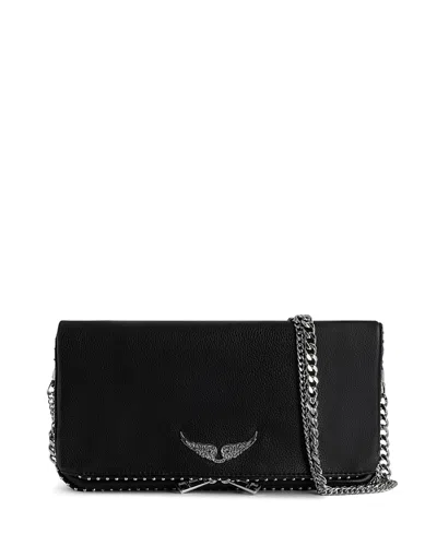 Zadig & Voltaire Rock Studded Leather Clutch In Black