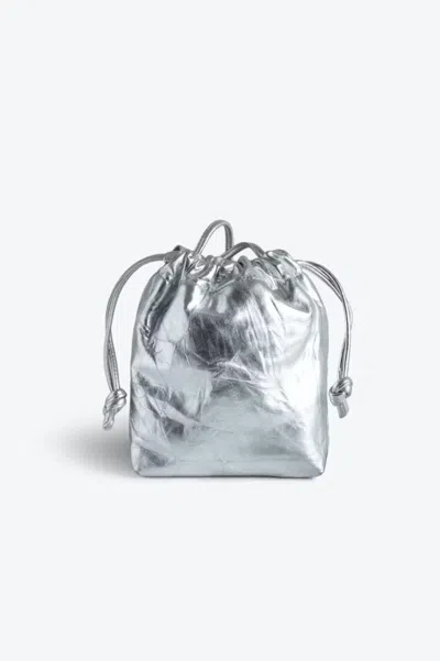 Zadig & Voltaire Rock To Go Metallic Leather Bucket Bag In Silver