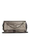 Zadig & Voltaire Rock Wings Metallic Grained Leather Clutch In Gun