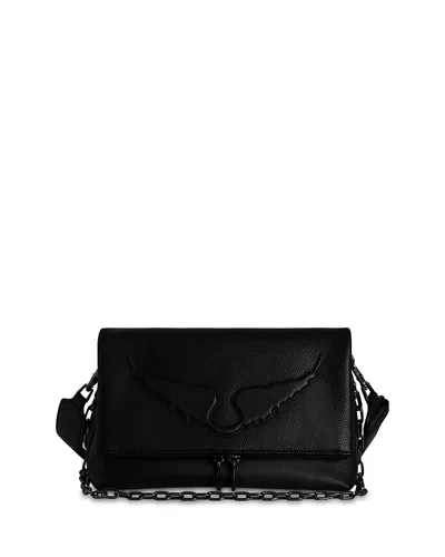 Zadig & Voltaire Rocky Wings Grained Leather Zipped Bag In Noir
