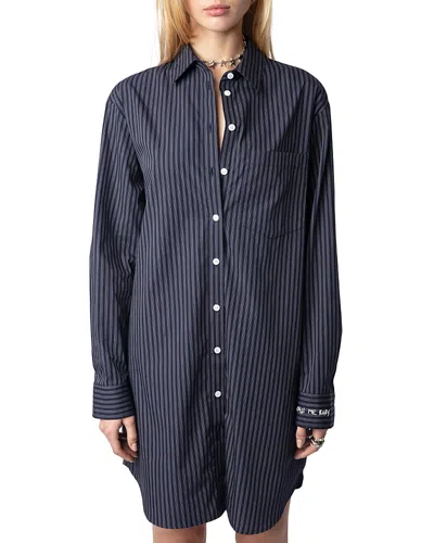 Zadig & Voltaire Morning Striped Mini Shirtdress In Encre