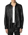Zadig & Voltaire Serge Pocket Crinkle Leather Button Down Shirt In Noir