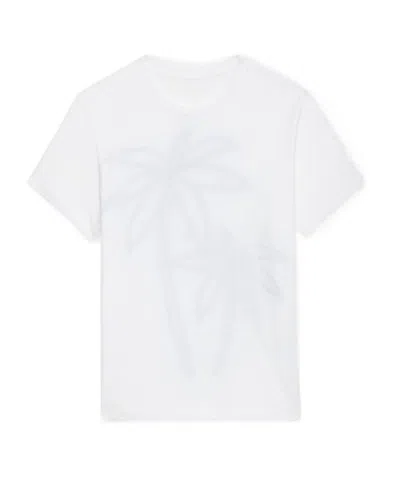 Zadig & Voltaire Short-sleeved T-shirt With Palm Tree Print. In White