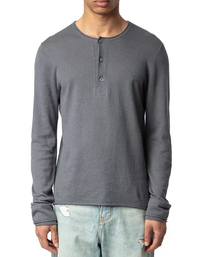 Zadig & Voltaire Signature Regular Fit Linen Henley In Vert De Gris