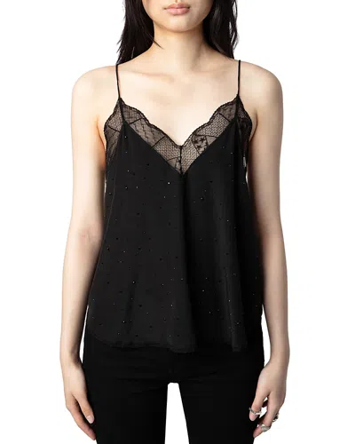 ZADIG & VOLTAIRE SILK LACE TRIM EMBELLISHED CAMI