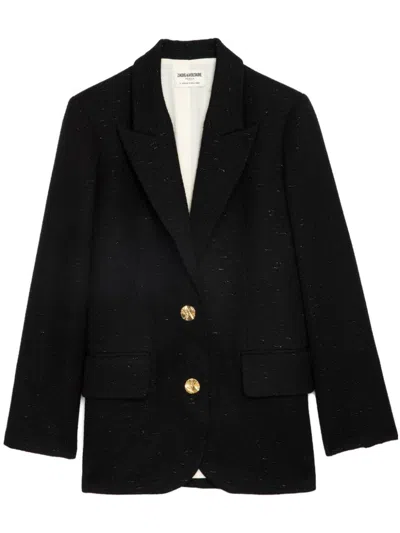 Zadig & Voltaire Single-breasted Tweed Blazer In Noir