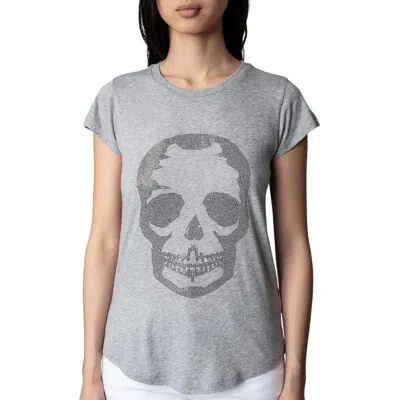 Zadig & Voltaire Skinny Skull Strass T-shirt In Gris In Grey