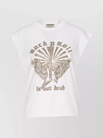 ZADIG & VOLTAIRE SLEEVELESS CREWNECK TOP WITH FRONT STRASS