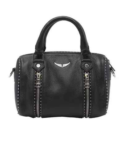 Zadig & Voltaire Small Logo Leather Tote Bag In Black
