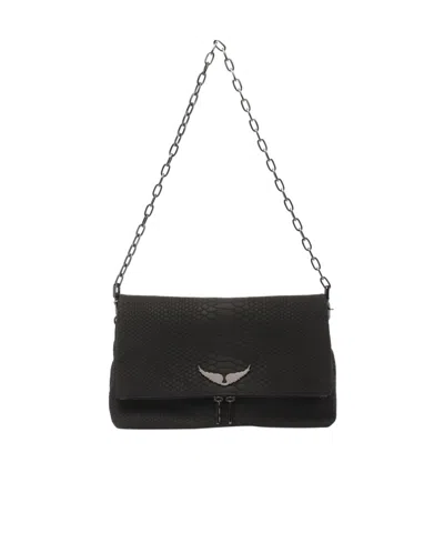 Zadig & Voltaire Snakeskin Leather Shoulder Bag In Black