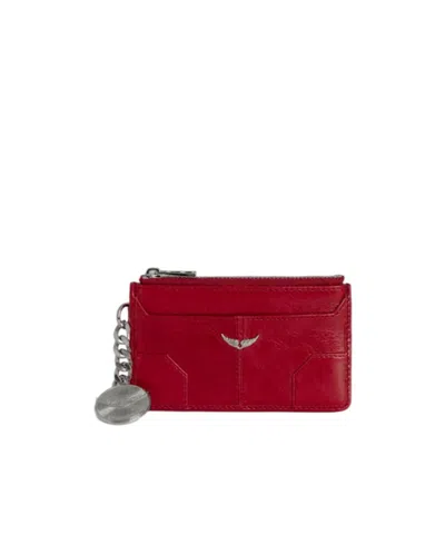 Zadig & Voltaire Sunny Leather Card Holder In Red