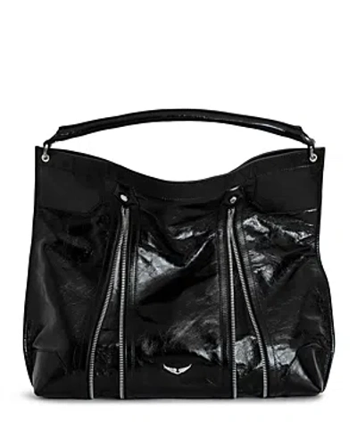 Zadig & Voltaire Sunny Vintage Patent Hobo Bag In Noir
