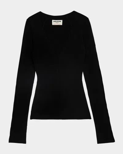 ZADIG & VOLTAIRE SYLA RIBBED MERINO WOOL-BLEND SWEATER