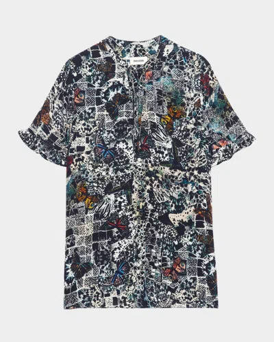 ZADIG & VOLTAIRE TAFIZ SOFT BUTTERFLIES BUTTON-FRONT BLOUSE