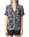 Zadig & Voltaire Womens Encre Butterfly-print Flutter-sleeve Woven Blouse In Encre
