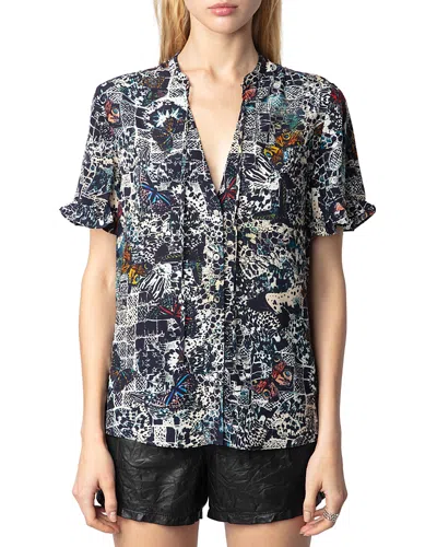 ZADIG & VOLTAIRE TAFIZ SOFT BUTTERFLY PRINT TOP