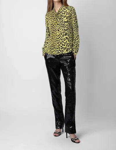Zadig & Voltaire Taos Leopard Silk Blouse In Jonquil In Multi