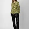 ZADIG & VOLTAIRE TAOS LEOPARD SILK BLOUSE IN JONQUIL