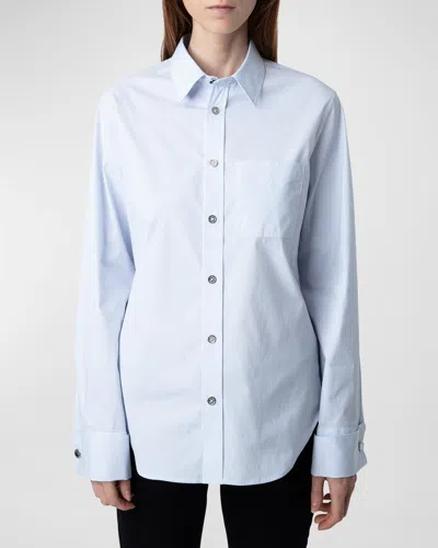 Zadig & Voltaire Taskiza Raye Studs Button-front Shirt In Light Blue