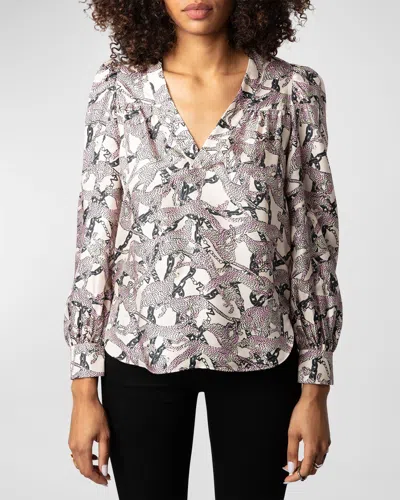 Zadig & Voltaire Telia Long-sleeve Silk-twill Blouse In Ecru