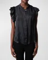 Zadig & Voltaire Tiza Ruffle Satin Button-up Blouse In Noir