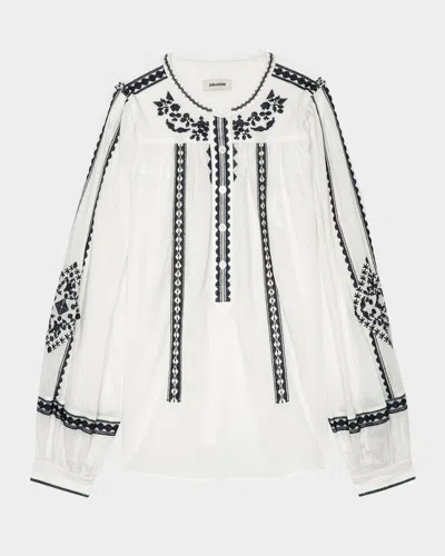 ZADIG & VOLTAIRE TIGY KOZAK EMBROIDERED BLOUSE