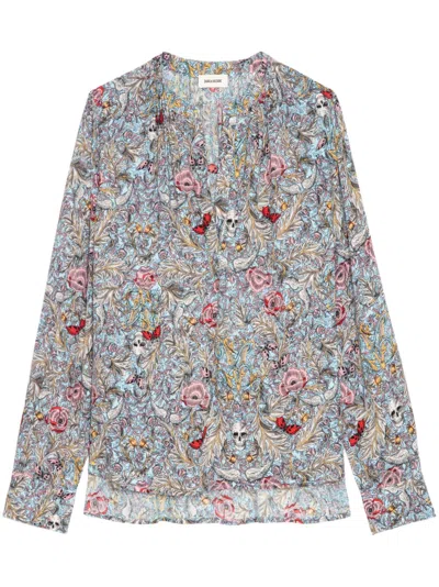 Zadig & Voltaire Tink Floral-print Blouse In Mist