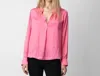 ZADIG & VOLTAIRE TINK SATIN LONG SLEEVE SHIRT IN RUBBER PINK