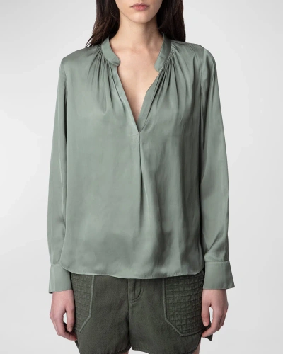 Zadig & Voltaire Tink Satin Tunic Top In Treillis