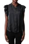 ZADIG & VOLTAIRE ZADIG & VOLTAIRE TIZA RUFFLE SATIN BUTTON-UP BLOUSE