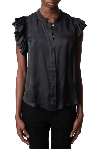 Zadig & Voltaire Tiza Ruffle Satin Button-up Blouse In Noir