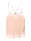 Zadig & Voltaire Heart Lace Trim V-neck Top In Color Carne Y Neutral