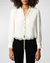 ZADIG & VOLTAIRE TOPZYL CREPE DE CHINE LACE-UP BLOUSE